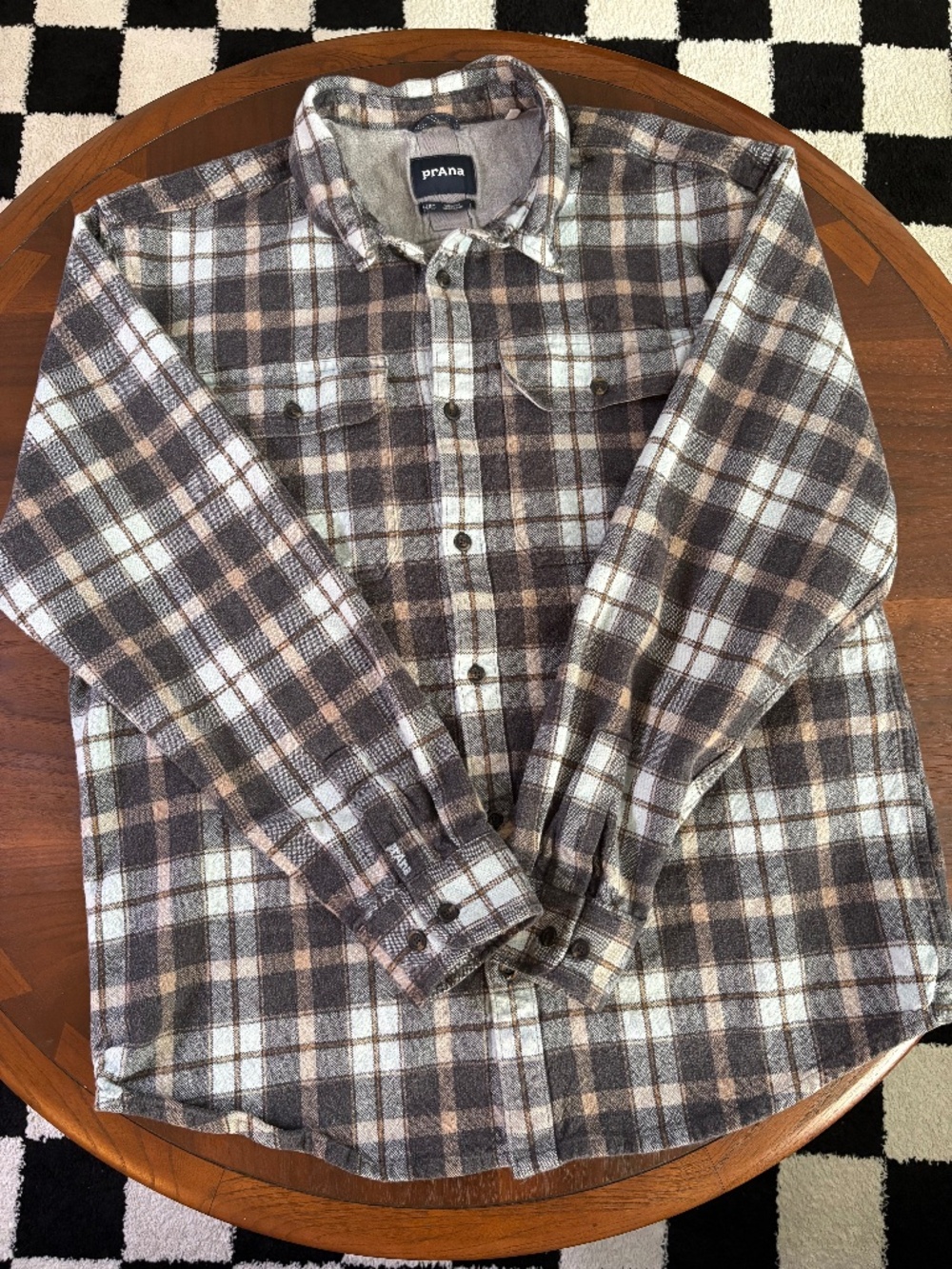 PrAna Brown Plaid Flannel Shirt Jacket Men's XL